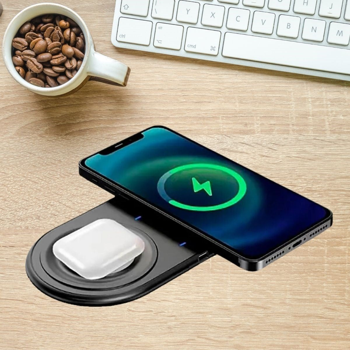 JetBura® 2si 1arada Kablosuz Saat,Kulaklık ve Telefon Hızlı Şarj Etme Aparatı