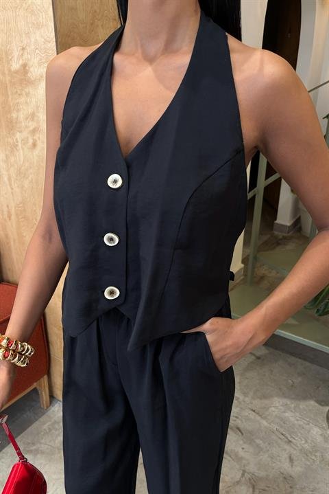 Halter Yaka Yelekli Modal Takım 10144