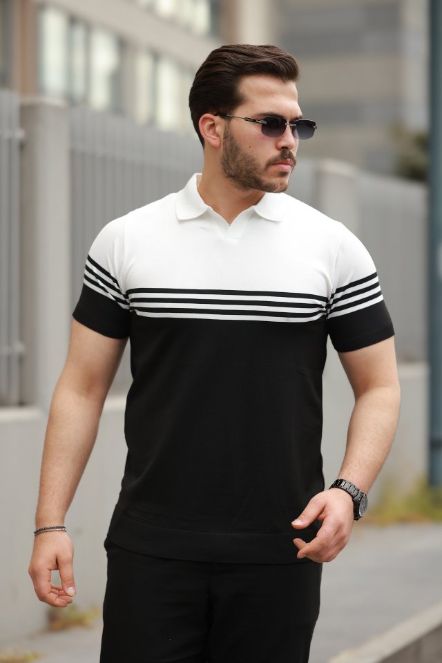 Erkek Parça Renk Yakalı Kısa Kollu T-shirt