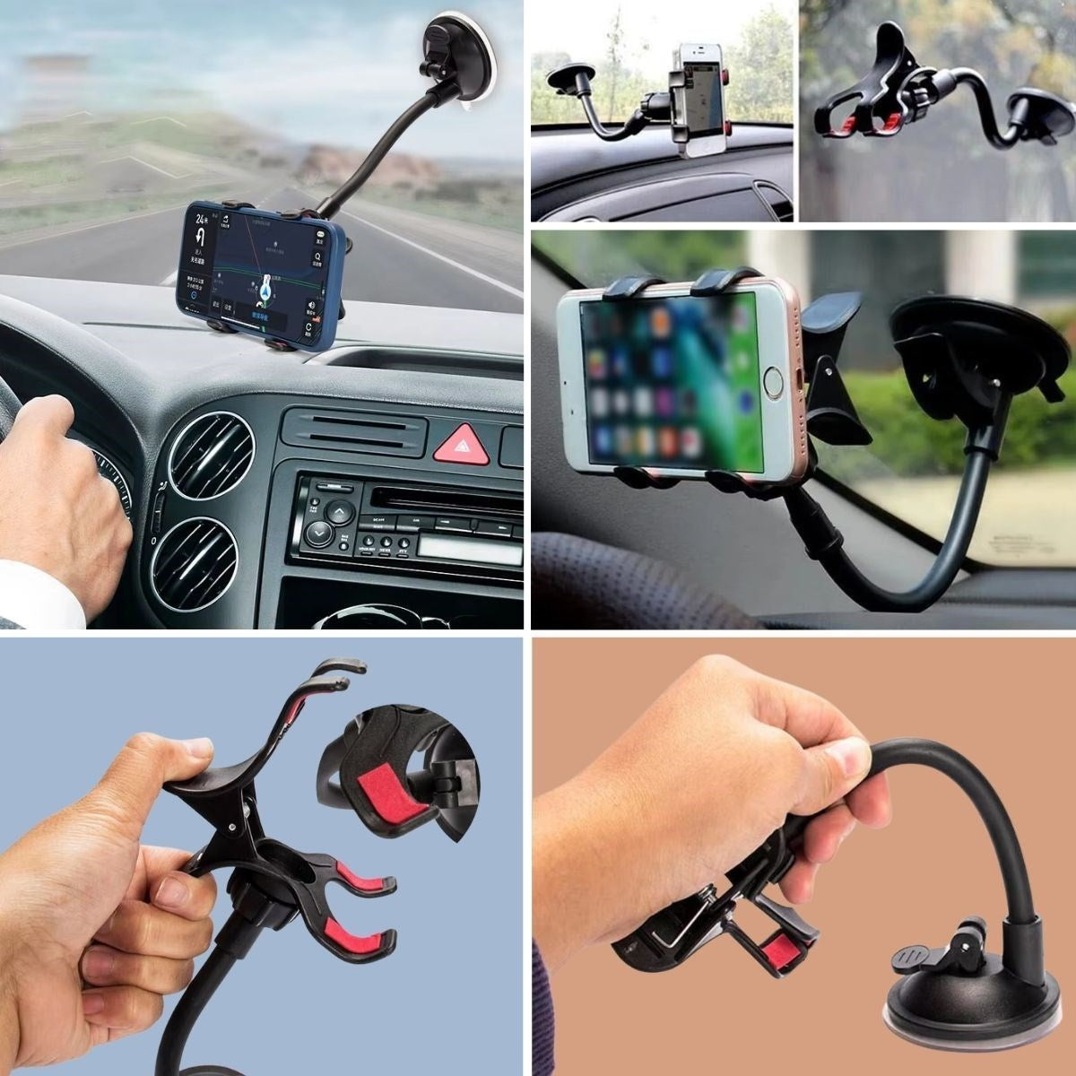 JetBura® Akrobat Cama Sabitlenen Güçlü Vakumlu 360 Derece Dönen Tüm Modellere Uyan Oto Telefon Tutucu