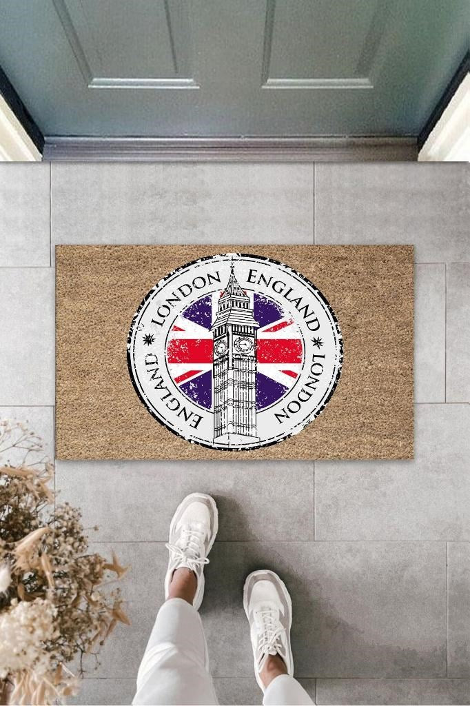 Dijital Baskı Bej London Saat Kulesi Paspas K-3150