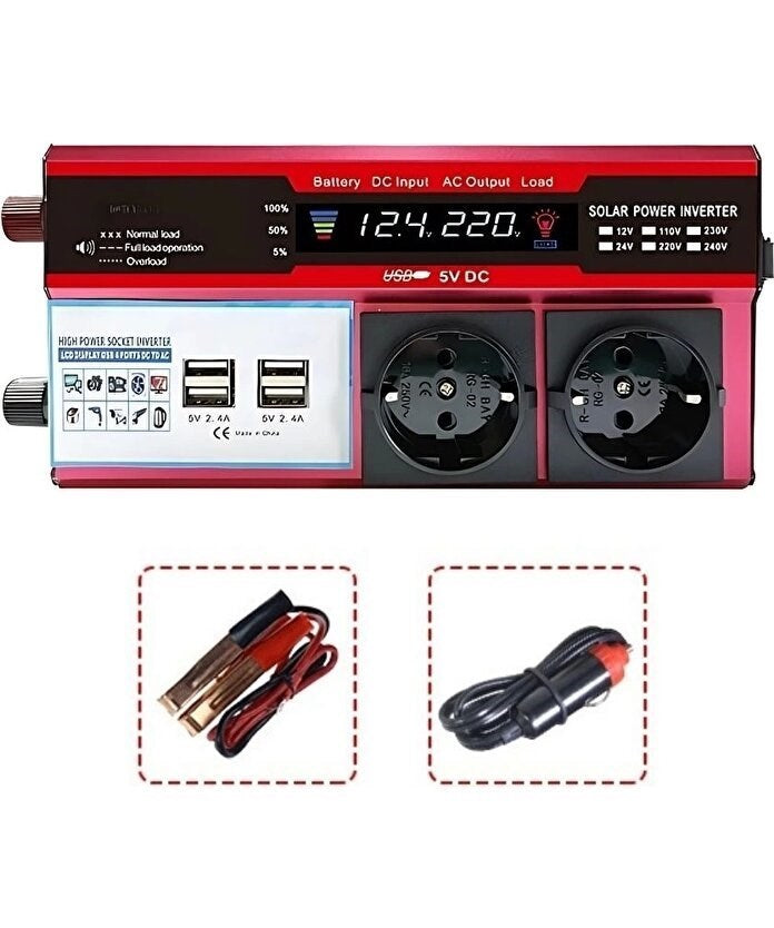 JetBura® 12v 2000w Modifiye Sinüs İnverter Araç Ve Güneş Enerjisi Uyumlu, Çift Usb, Çift Priz Ve Çakmaklık Epilons