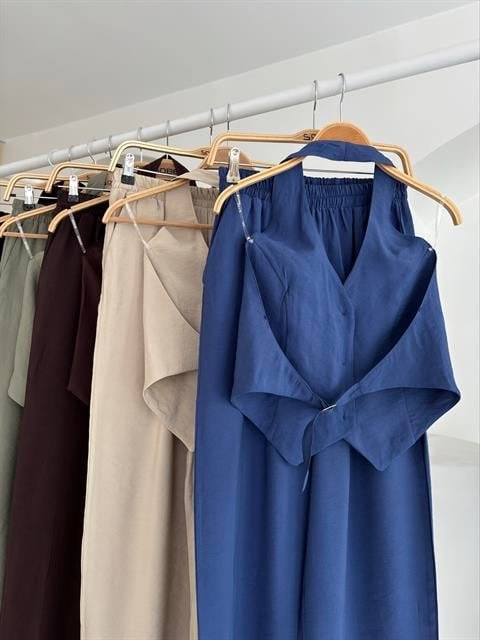 Halter Yaka Yelekli Modal Takım 10144