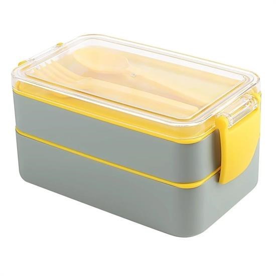 JetBura® 2 Bölmeli Çok Amaçlı 900 ml Kapasiteli Çatal Kaşıklı Dayanıklı Beslenme Kabı Yiyecek Kutusu