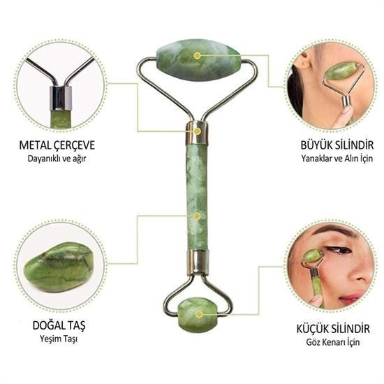 JetBura® 2li Set Çift Taraflı Cilt Temizleme Fırçası ve Yeşim Taşı Çift Taraflı Cilt Masaj Aleti