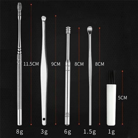 JetBura® 6 Parça Paslanmaz Çelik Kulak Balmumu Toplayıcı Çıkarıcı Temizleyici Bakımı Çubuk Seti