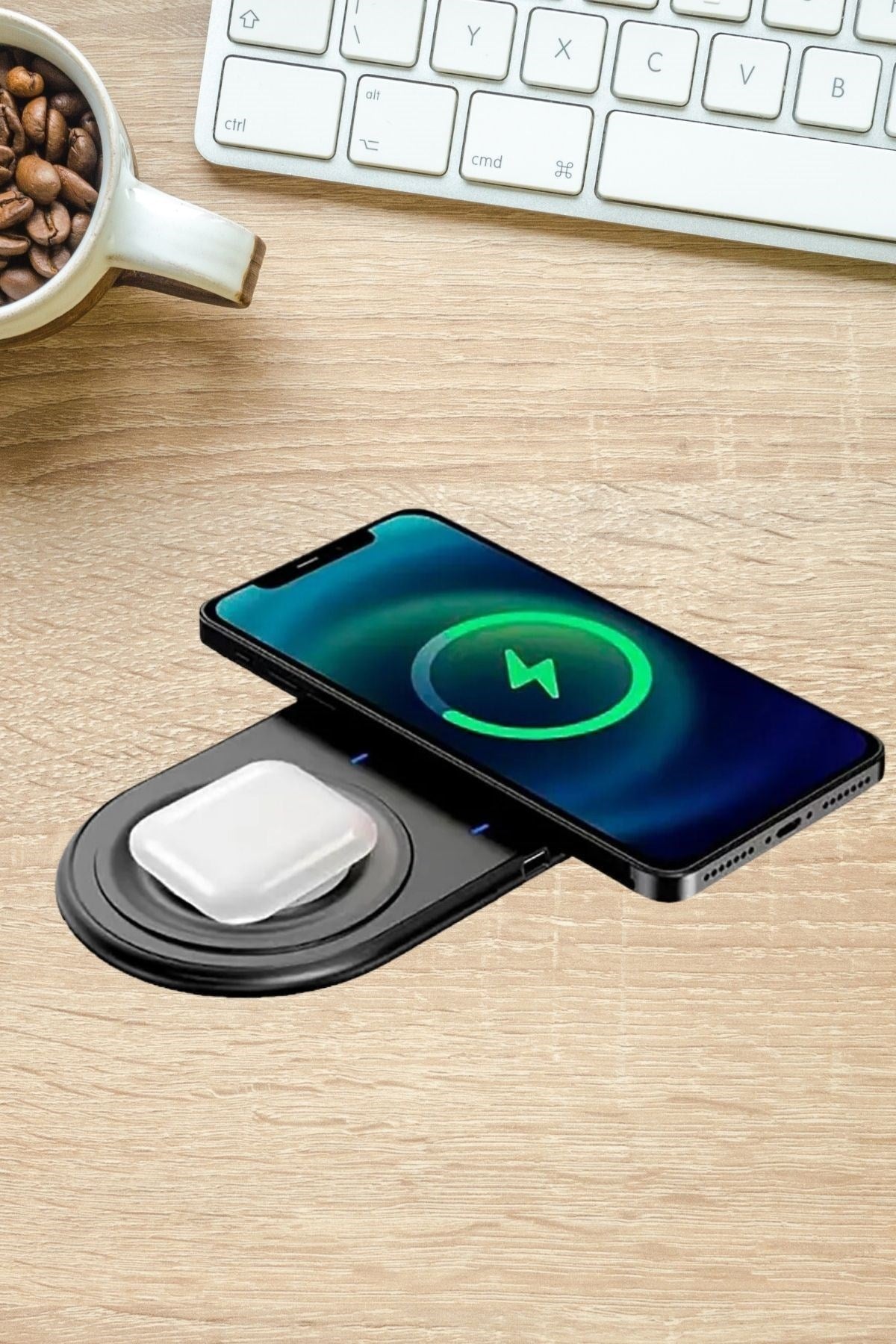 JetBura® 2si 1arada Kablosuz Saat,Kulaklık ve Telefon Hızlı Şarj Etme Aparatı