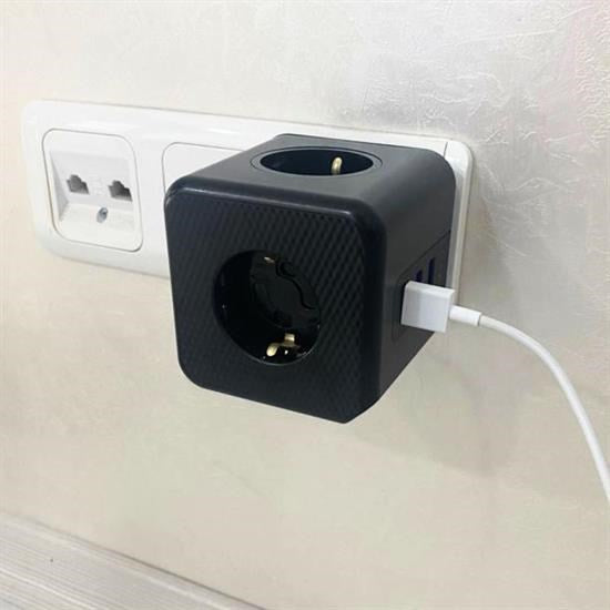 JetBura® Isıya Dayanıklı Termal Akım Korumalı ve Çocuk Korumalı 3 Priz Girişli 3 USB Girişli Küp Priz