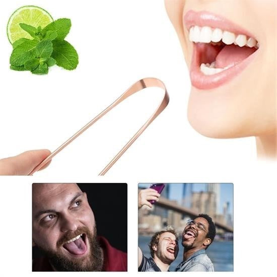 JetBura® Bakır Oil Pulling Yağ Çekme Dil Plak Temizleme Aleti Dil Fırçası Sıyırıcı Dil Kaşığı