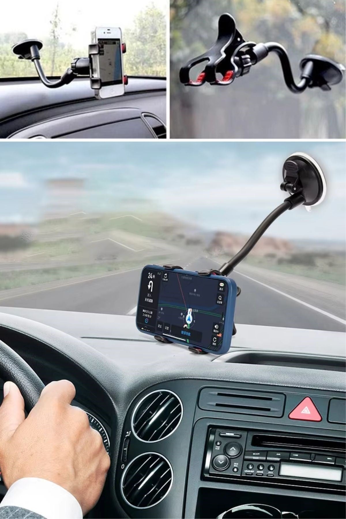 JetBura® Akrobat Cama Sabitlenen Güçlü Vakumlu 360 Derece Dönen Tüm Modellere Uyan Oto Telefon Tutucu
