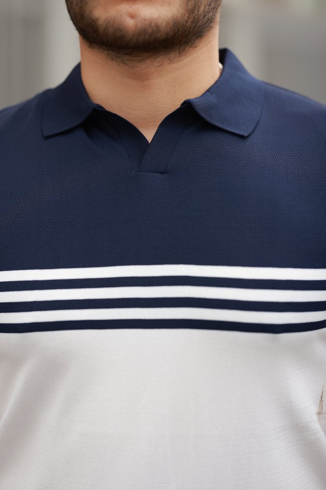 Erkek Yakalı Parça Renk Kısa Kollu T-shirt
