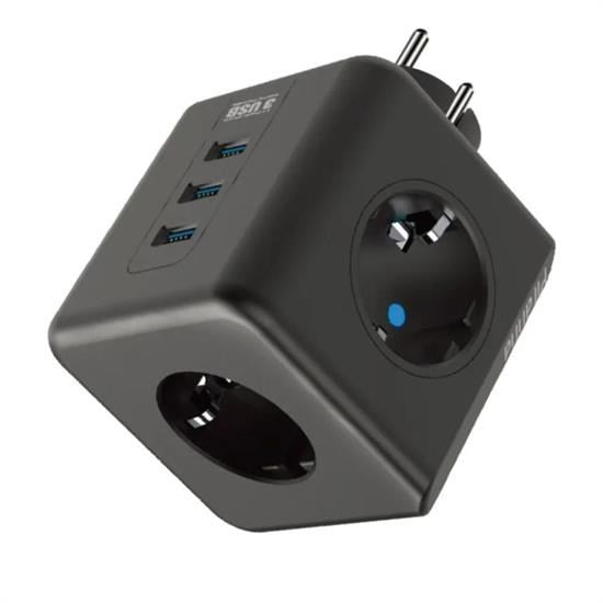 JetBura® Isıya Dayanıklı Termal Akım Korumalı ve Çocuk Korumalı 3 Priz Girişli 3 USB Girişli Küp Priz