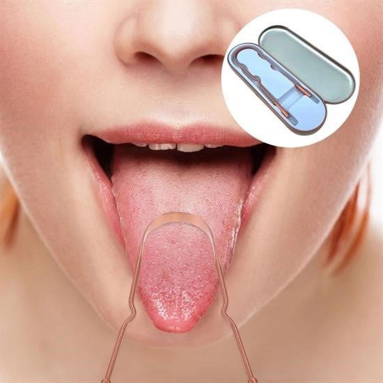 JetBura® Bakır Oil Pulling Yağ Çekme Dil Plak Temizleme Aleti Dil Fırçası Sıyırıcı Dil Kaşığı