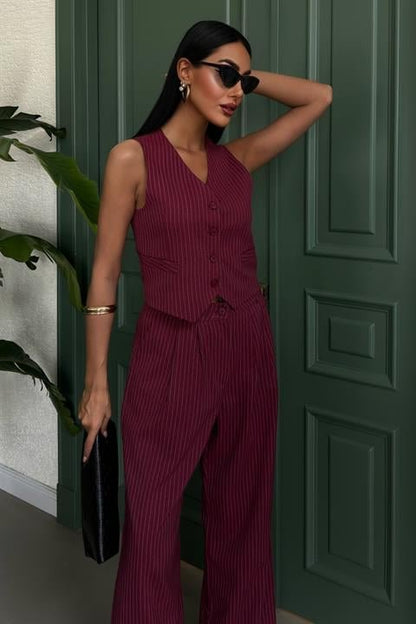 Yelek Ve Pantolon Çizgili Double Takım 10017