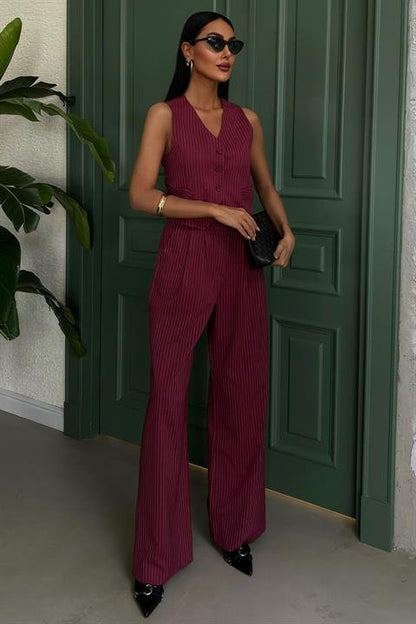 Yelek Ve Pantolon Çizgili Double Takım 10017