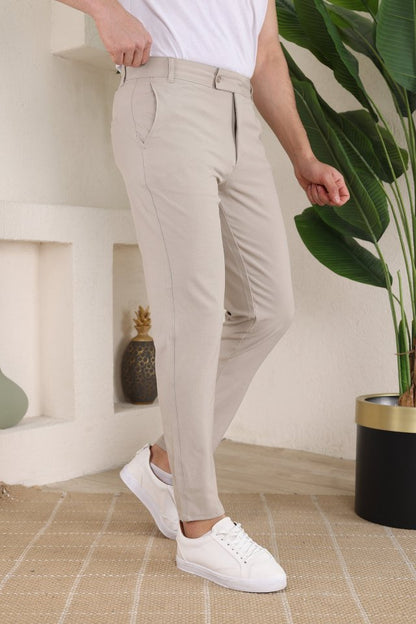 Erkek Slim Fit Likralı Bilek Boy Kumaş Pantolon
