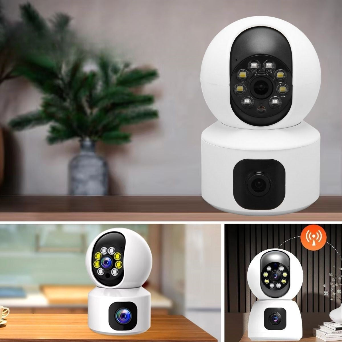 JetBura® Çift Kameralı Wifi Bağlantılı Gece Görüşlü Ev Tipi Güvenlik Kamerası