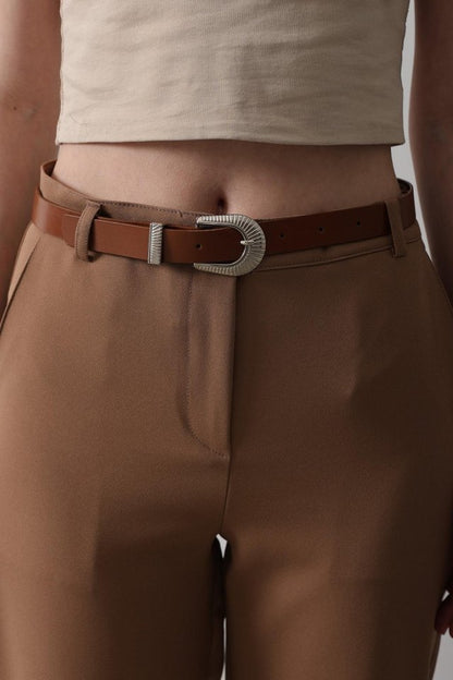 Kemerli Havuç Pantolon - Taba