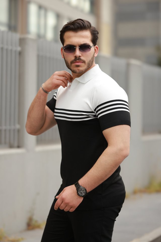 Erkek Parça Renk Yakalı Kısa Kollu T-shirt