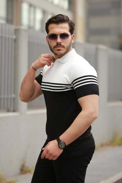 Erkek Parça Renk Yakalı Kısa Kollu T-shirt