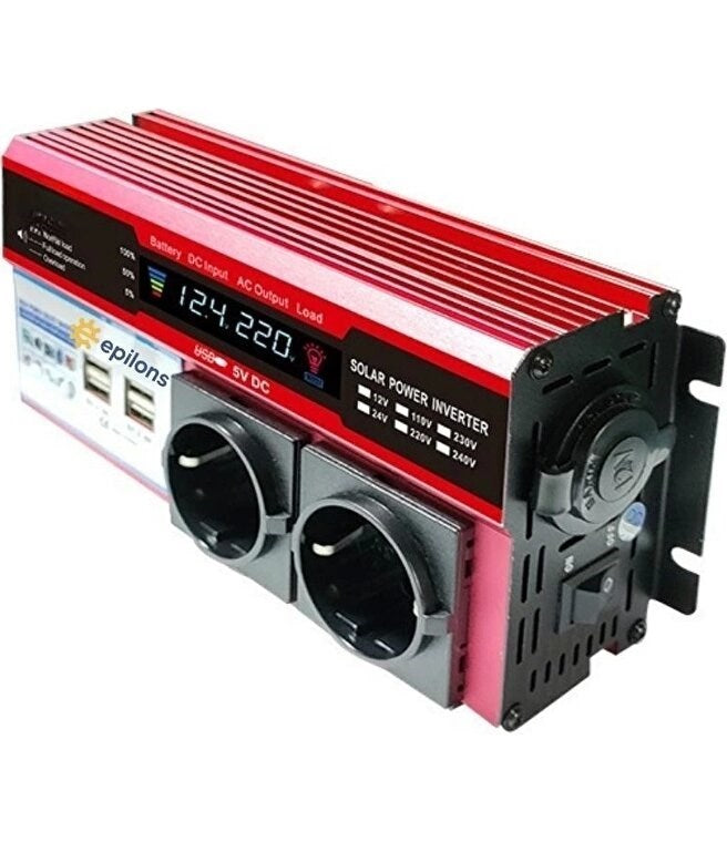 JetBura® 12v 2000w Modifiye Sinüs İnverter Araç Ve Güneş Enerjisi Uyumlu, Çift Usb, Çift Priz Ve Çakmaklık Epilons