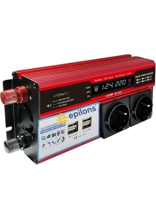 JetBura® 12v 2000w Modifiye Sinüs İnverter Araç Ve Güneş Enerjisi Uyumlu, Çift Usb, Çift Priz Ve Çakmaklık Epilons