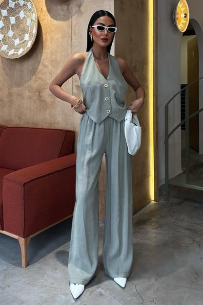 Halter Yaka Yelekli Modal Takım 10144