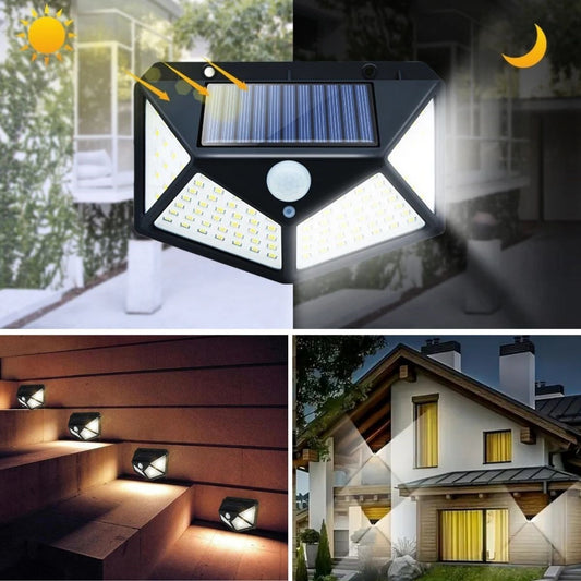JetBura® 100 Ledli 3 Farklı Aydınlatma Ayarlı Solar Güneş Enerjili Hareket Sensörlü Bahçe Duvar Lambası