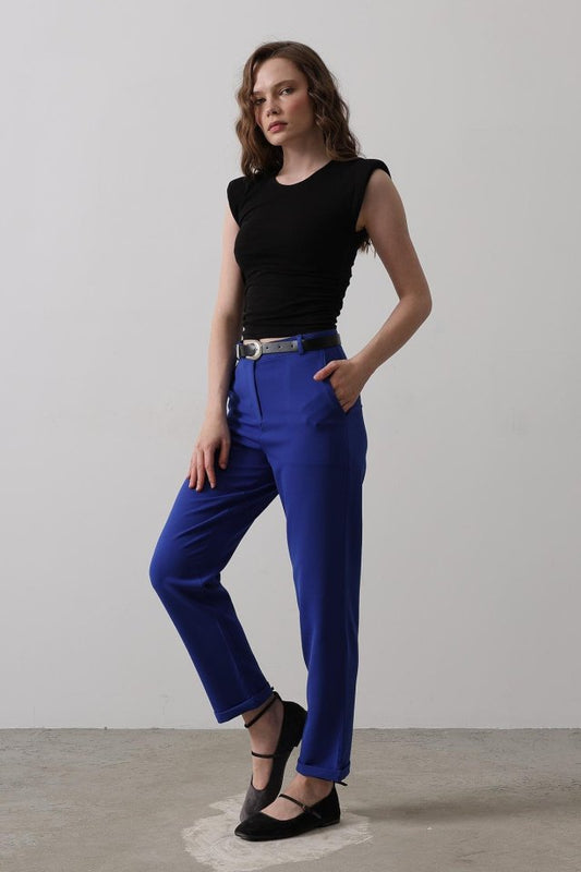 Kemerli Havuç Pantolon - Saks