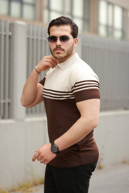 Erkek Yakalı Parça Renk Kısa Kollu T-shirt