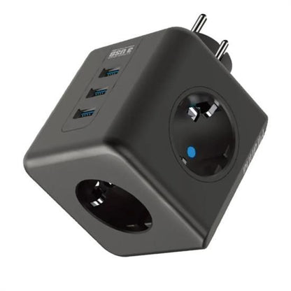 JetBura® Isıya Dayanıklı Termal Akım Korumalı ve Çocuk Korumalı 3 Priz Girişli 3 USB Girişli Küp Priz